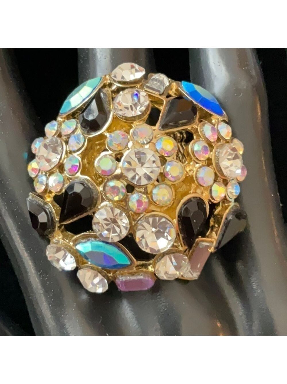 Alloy Crystal Stretch Ring Black White Blue Pink